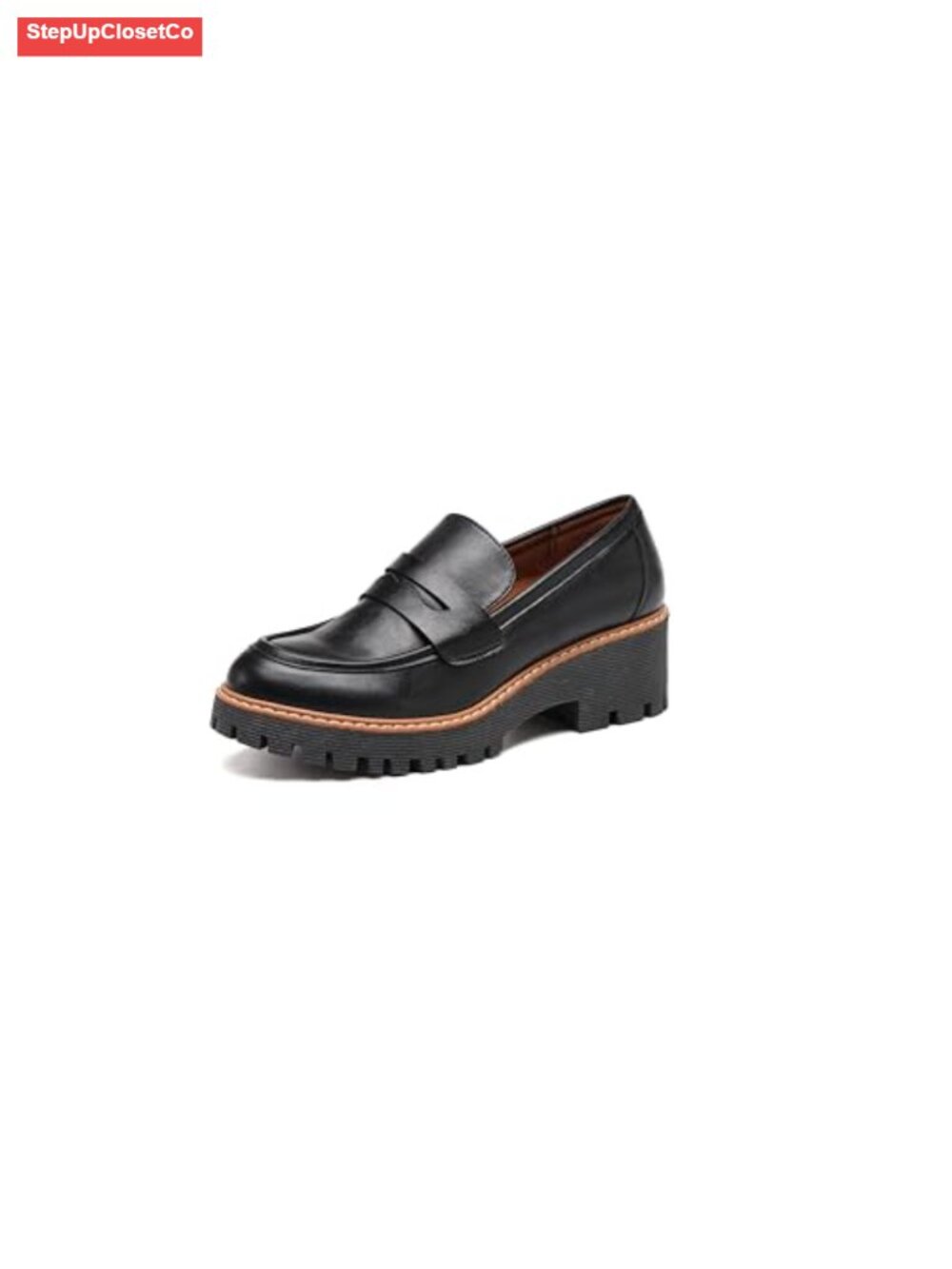 2.2" Chunky Heel Lug Sole Platform Loafers Slip-On Business Casual PU